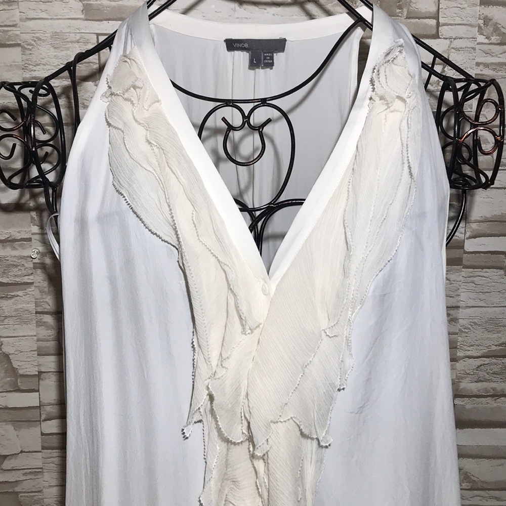 VINCE Large ruffle front silk sleeves tunic /top - Picture 2 of 11